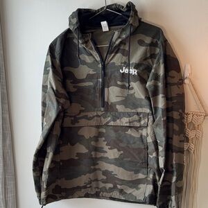 EUC Jeep Gren Came Pullover 1/2 Zip Hooded Jacket L